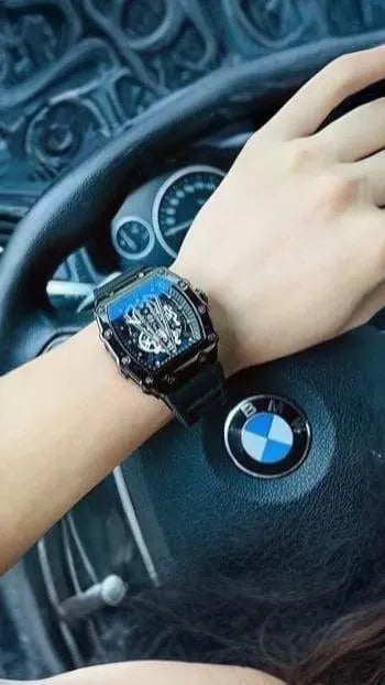 Luxury Skeleton Chain Watch for Men – Premium Black Edition