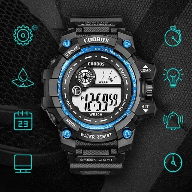 Men's Support Watch Black And Blue Water Resistance 24HRs Display