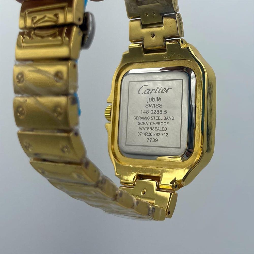 Luxury Gold Stainless Steel Cartier Watch – Square Roman Dial with Date Window