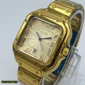 Luxury Gold Stainless Steel Cartier Watch – Square Roman Dial with Date Window