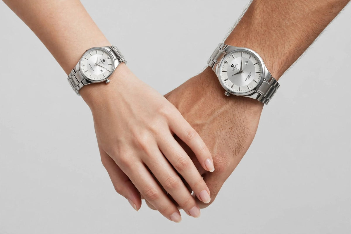 TICARTO His & Hers Matching Couple Watches | Stainless Steel Luxury Pair Set
