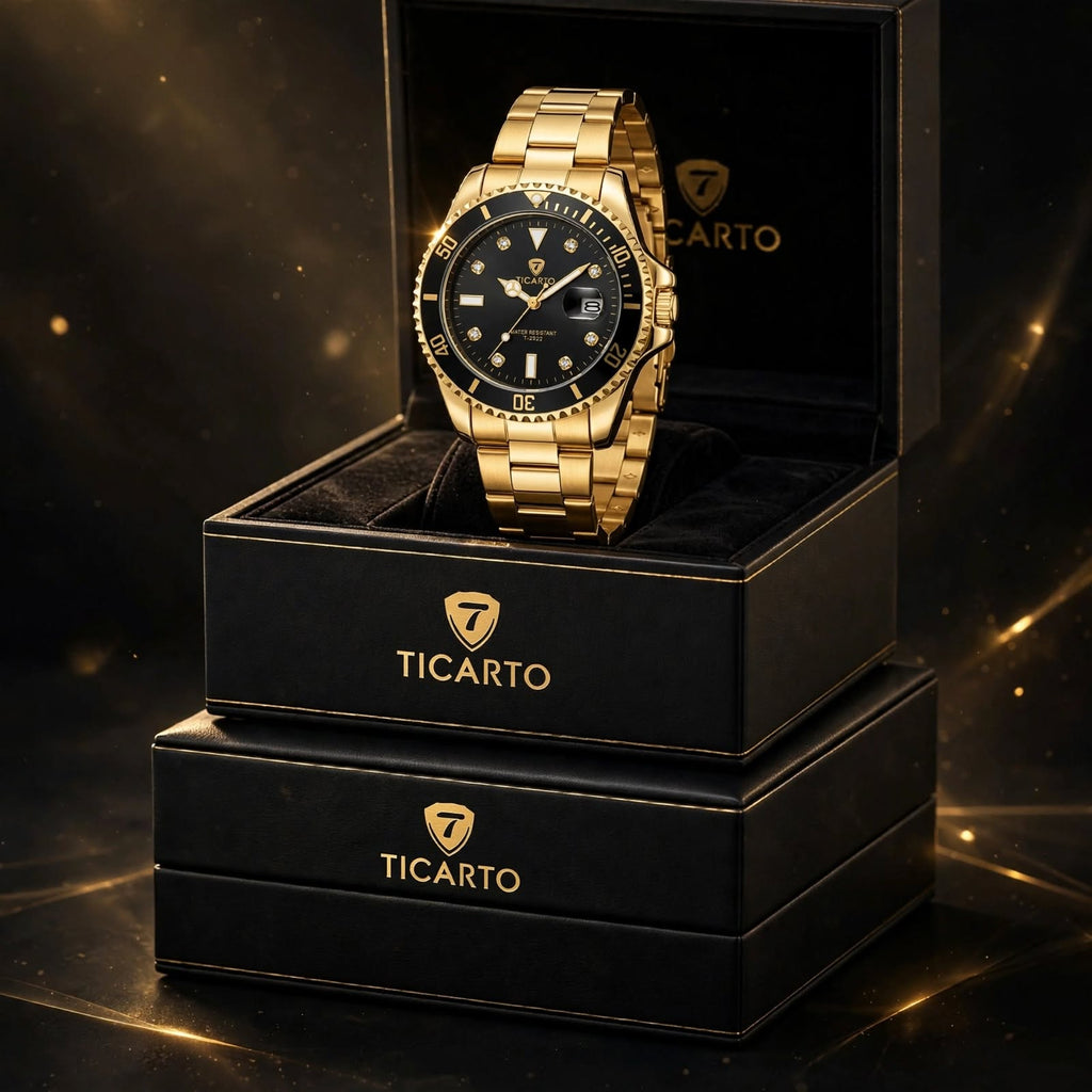 Ticarto Men’s Watch – Premium Gold & Black Finish