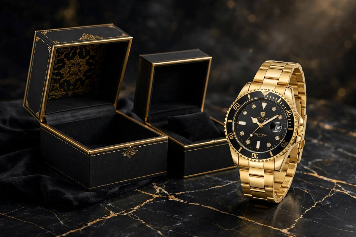 Ticarto Men’s Watch – Premium Gold & Black Finish