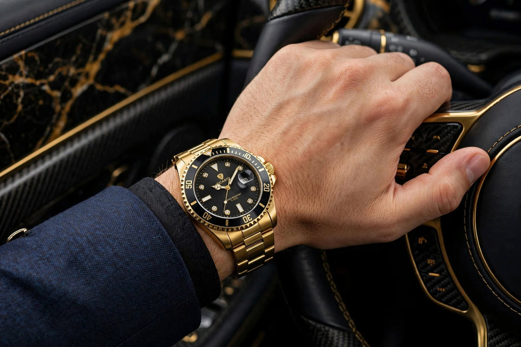 Ticarto Men’s Watch – Premium Gold & Black Finish