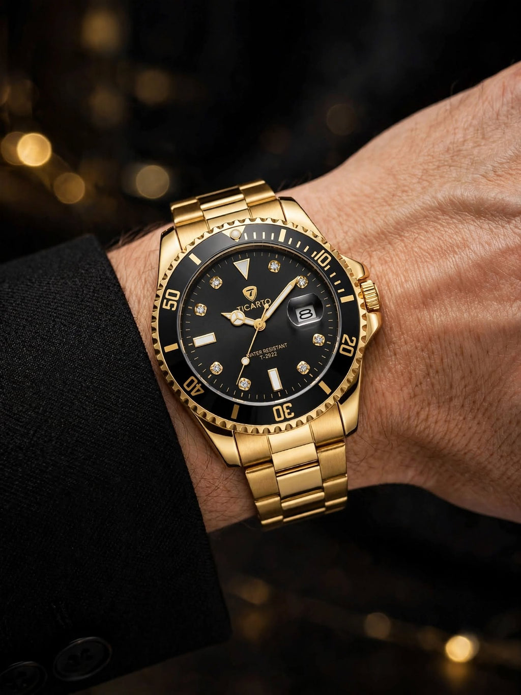 Ticarto Men’s Watch – Premium Gold & Black Finish