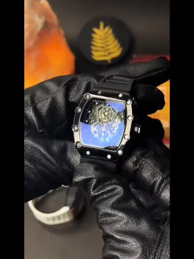 Luxury Skeleton Chain Watch for Men – Premium Black Edition