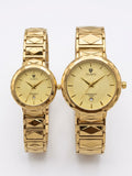 TICARTO Luxury Gold Couple Watch Set – Faceted Bezel & Diamond-Geometric Steel Bracelet