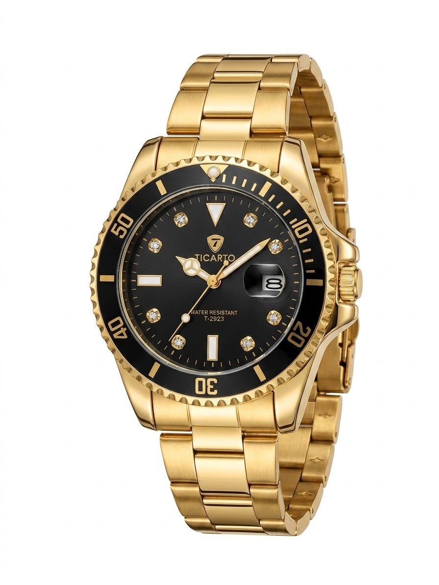 Ticarto Men’s Watch – Premium Gold & Black Finish